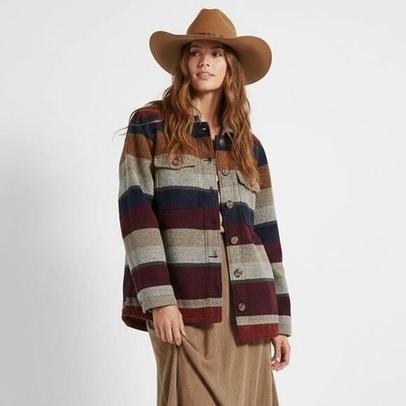 Idyllwind Jackets & Blazers - Idyllwind Striped Knit Shacket Womens M Red Gray Coastal Cowgirl Boho Western